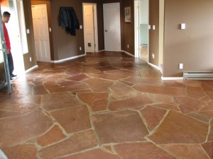 Big, Red, Stone Tile Floor freshly cleaned