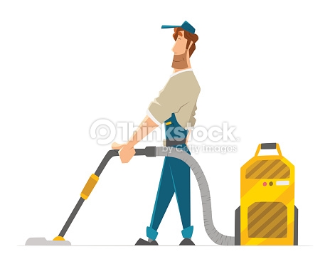 Cartoon Man Cleaning Carpet